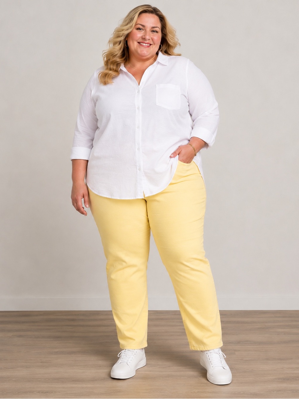 Woman Within Yellow Jeans 26W 26/28 Pale Yellow Straight Leg Plus Size